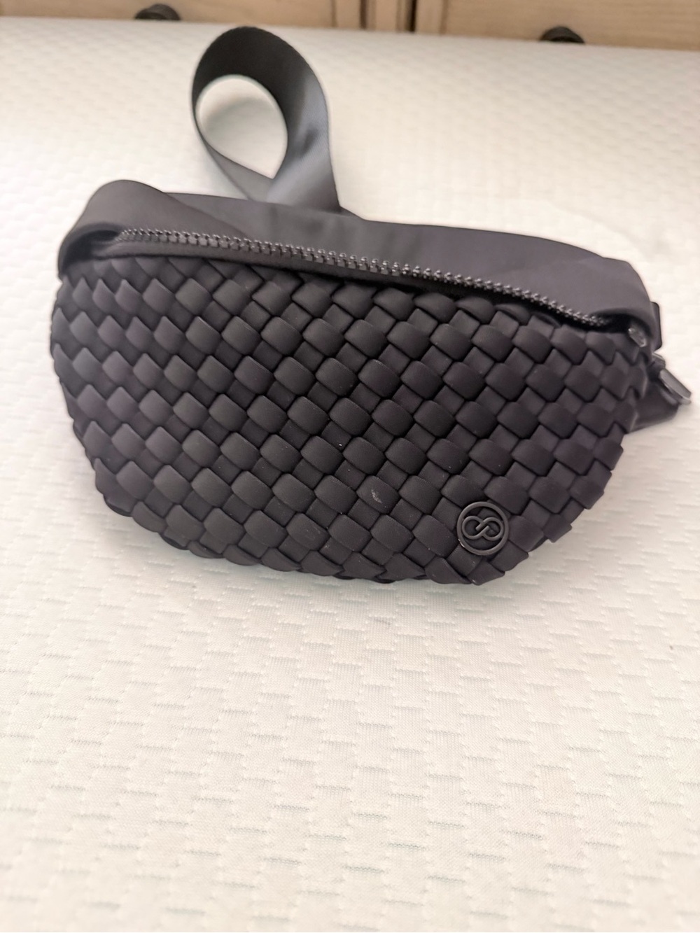 Black Woven Belt Bag with Subtle Logo
